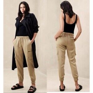 BANANA REPUBLIC Tencel Cargo Jogger Pants L Honey Brown Streetwear Retro Pull On